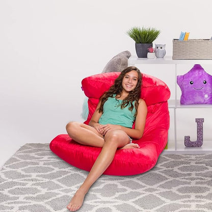 Posh Creations Structured Comfy Seat for Bedrooms and Dorm Rooms, Large Bean Bag Chair, Laguna Lounger, Red