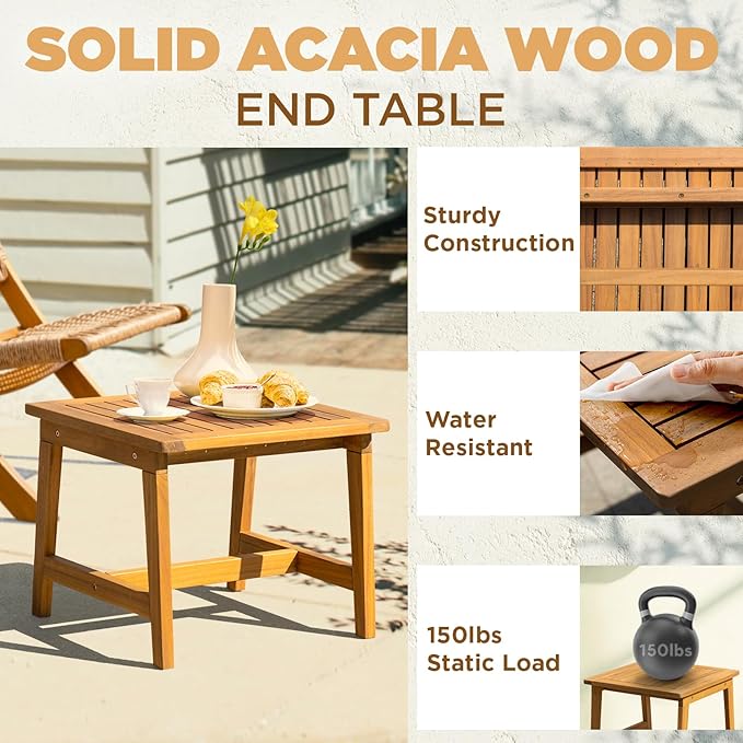 Twisted Wicker Wood Foldable Reclining Bistro Set