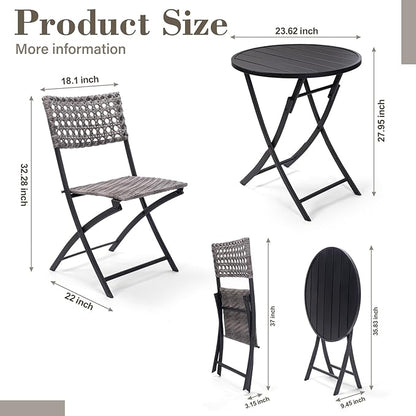 BACKYARD EXPRESSIONS PATIO · HOME · GARDEN 3 Pc 3 Piece Folding Outdoor Bistro, Wicker Furniture Table and Chairs for Garden, Backyard, Porch, Patio Conversation Set, Grey/Black