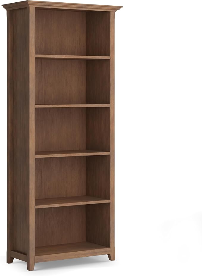 SIMPLIHOME Amherst SOLID WOOD 30 Inch Wide Transitional 5 Shelf Bookcase in Rustic Natural Aged Brown, for The Living Room, Study Room and Office