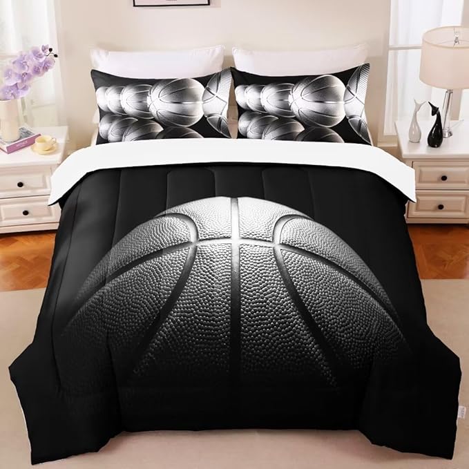 Basketball Comforter Set Full Size for Boys Kids Teens All Season Sports Theme Basketball Bedding Sets Teenage Bed Bedrooom Set 3 Pieces with Pillowcases,