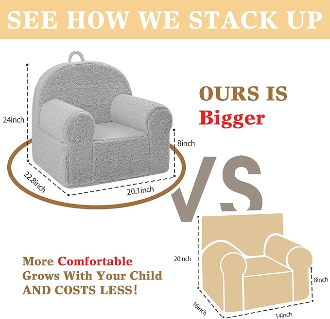 Toddler Chair Sherpa Couch Sherpa Kids Chair, Cuddly Kids Chairs Comfy Toddler Plush Chair Toddler Couch Reading Chair for Kids Fuzzy Baby Chair Grey