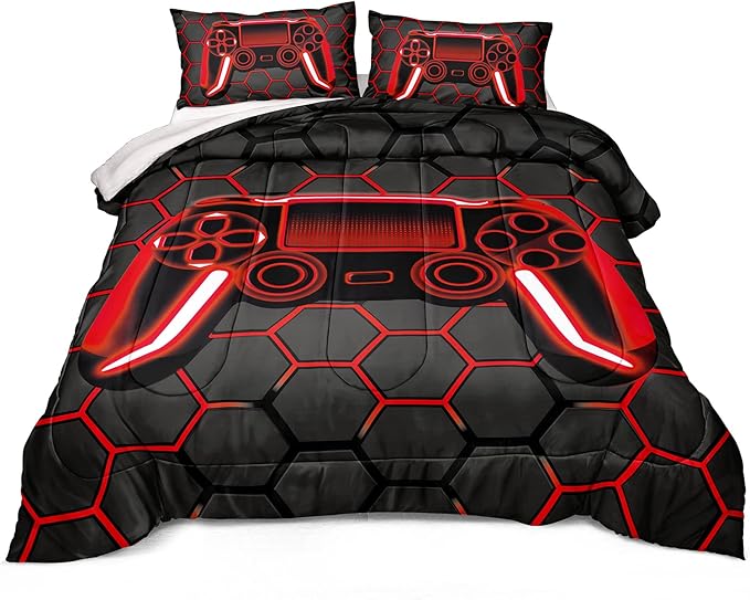 Boys Comforter Set,Gaming Bedding for Kids Teen,Game Console Comforter Set for Gamer Room Decor(comforter-Game42,Twin)