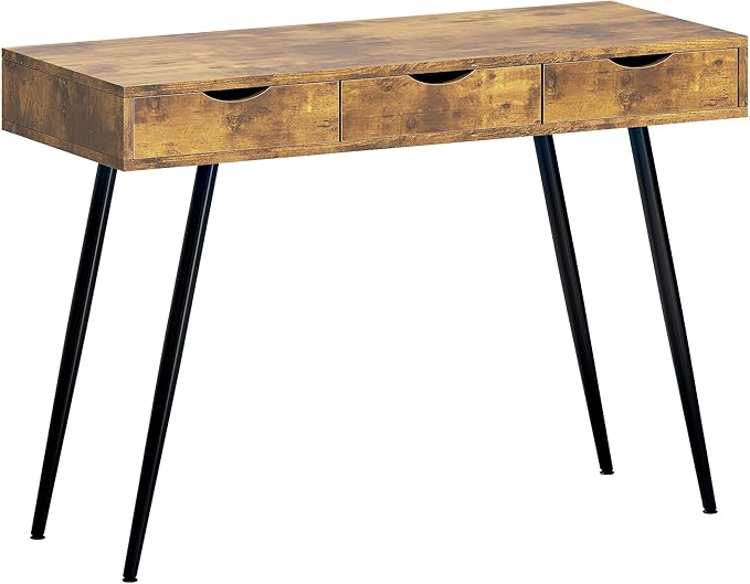 SogesHome 43.3'' Computer Desk, Home Office Work Table with 3-Drawers, Gaming Working Writing Table, Vintage Brown