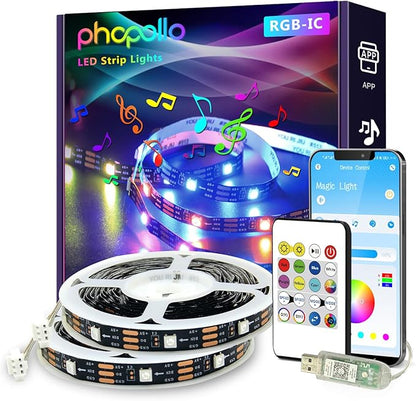phopollo RGB Smart LED Strip Lights, 32.8ft (2 Rolls of 16.4ft) LED Lights for Bedroom, APP Control, Multiple Colors on One Line, Color Changing Strip Lighting Music Sync, USB Powered