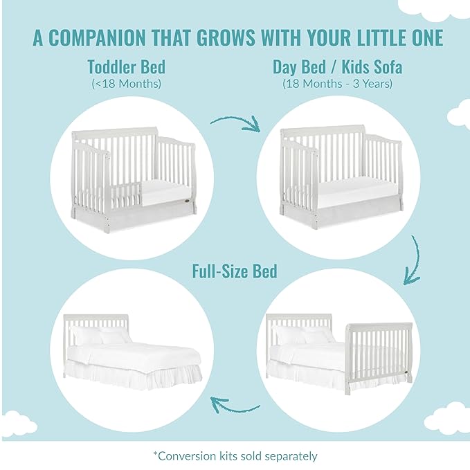 Ashton 4-In-1 Convertible Crib In Grey, Greenguard Gold, JPMA Certified, Non-Toxic Finishes, Features 4 Mattress Height Settings, Made Of Solid Pinewood