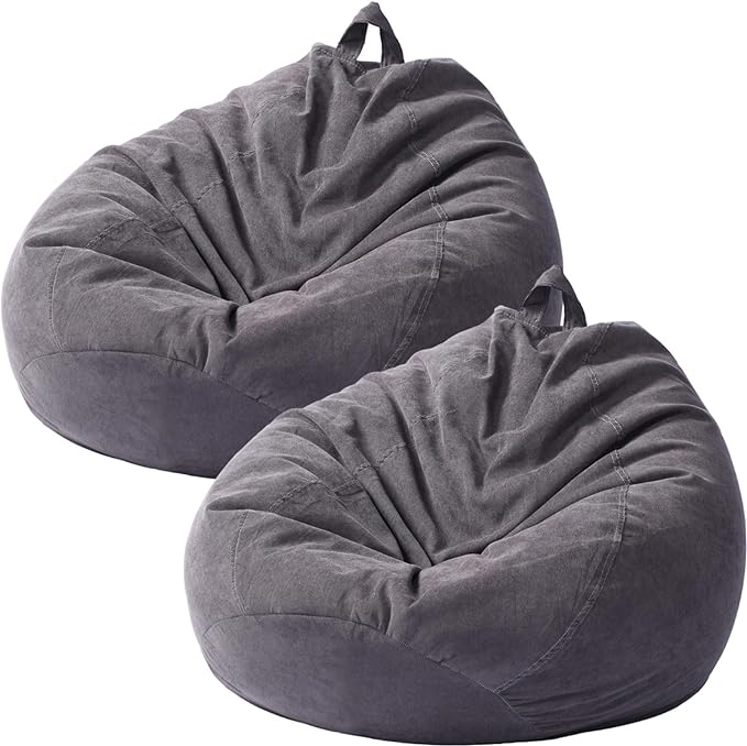 2 Pcs Bean Bag Cover Stuffed Animal Storage Bean Bag Chair Cover Soft Corduroy Stuffed Animal Bean Bag Storage for Kids Adults Indoor Bedroom Organizing Plush Toys(Dark Grey, 200L)