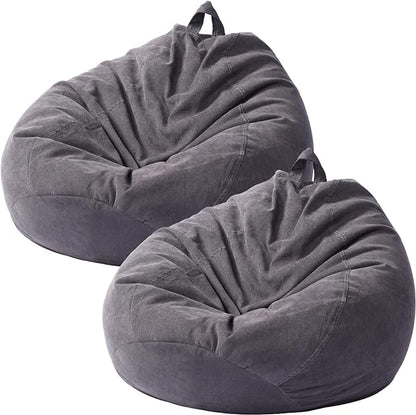 2 Pcs Bean Bag Cover Stuffed Animal Storage Bean Bag Chair Cover Soft Corduroy Stuffed Animal Bean Bag Storage for Kids Adults Indoor Bedroom Organizing Plush Toys(Dark Grey, 200L)