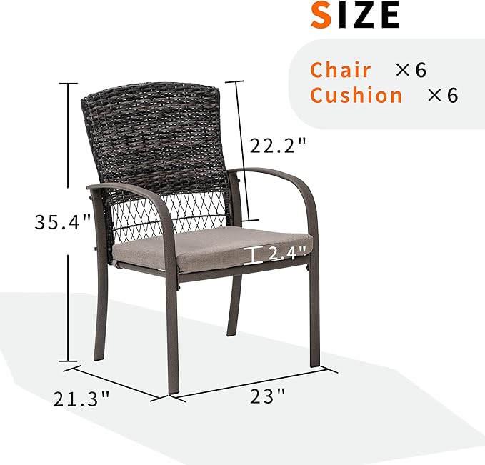 Pamapic 6 Piece Patio Dining Chair, Outdoor Dining Chair, Patio Wicker Chair for Backyard Garden Deck Poolside/Removable Cushions(Beige)