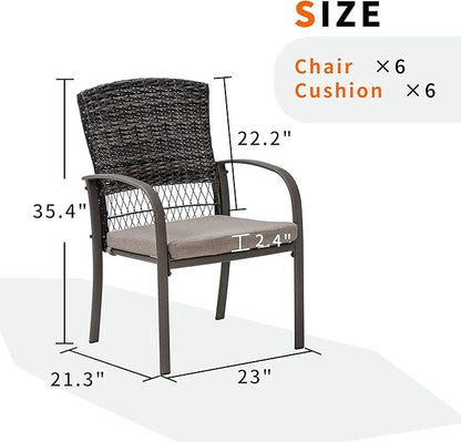 Pamapic 6 Piece Patio Dining Chair, Outdoor Dining Chair, Patio Wicker Chair for Backyard Garden Deck Poolside/Removable Cushions(Beige)