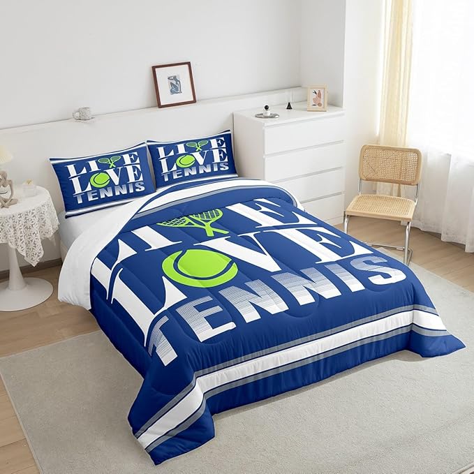 Feelyou Kids Tennis Comforter Set Queen Size Tennis Ball Bedding Set for Boys Girls Teens Bedroom Decor Ball Gaming Comforter Women Men Gift for Tennis Lover Duvet Set with 2 Pillow Case