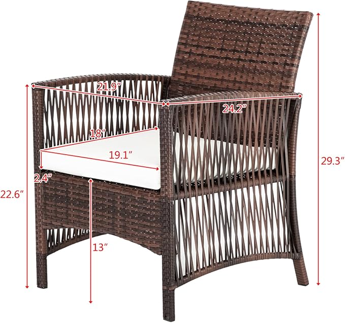 Outvita 4 Pieces Patio Furniture Set, Rattan Conversation Sets with Loveseat Soft Cushion and Glass Table for Garden Backyard Balcony Porch Poolside (Brown)