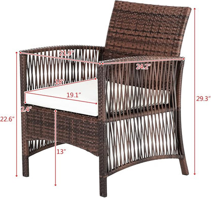 Outvita 4 Pieces Patio Furniture Set, Rattan Conversation Sets with Loveseat Soft Cushion and Glass Table for Garden Backyard Balcony Porch Poolside (Brown)