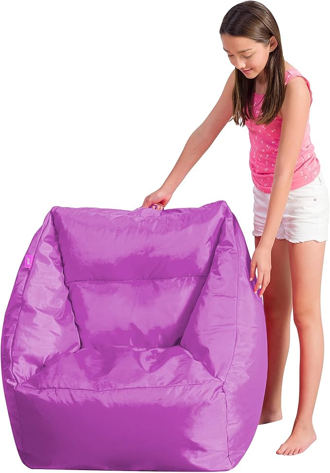 Posh Creations Coronado Bean Bag Boys and Girls Large Chair for Kids, for Gaming and Playrooms, Soft Nylon-Purple, Large Bean Bag