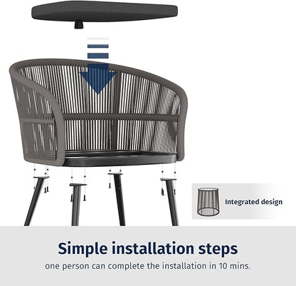 EAST OAK 3-Piece Patio Bistro Set, Patio Conversation Bistro Set with 2 Wide Ergonomic Chairs, Cushions & Glass Top Side Table, Outdoor All-Weather Wicker Furniture for Porch, Gray & Dark Gray