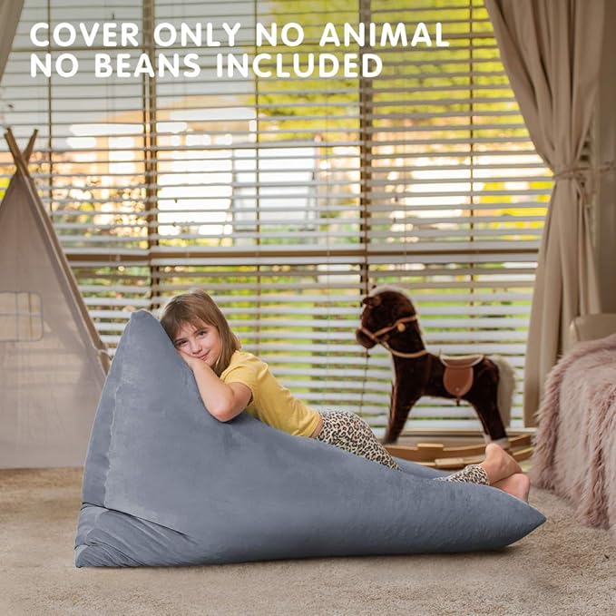 Aubliss Stuffed Animal Storage Bean Bag Chairs Cover, 50"x 35" Extra Large Velvet Bean Bags Chair for Kids & Adults, Ultra Soft Zipper Beanbag Toy Storage for Boys Girls - Grey