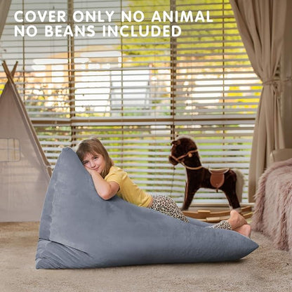 Aubliss Stuffed Animal Storage Bean Bag Chairs Cover, 50"x 35" Extra Large Velvet Bean Bags Chair for Kids & Adults, Ultra Soft Zipper Beanbag Toy Storage for Boys Girls - Grey