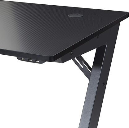 OSP Home Furnishings Beta Battlestation Gaming Desk with Bluetooth RGB LED Lights, Matte Black