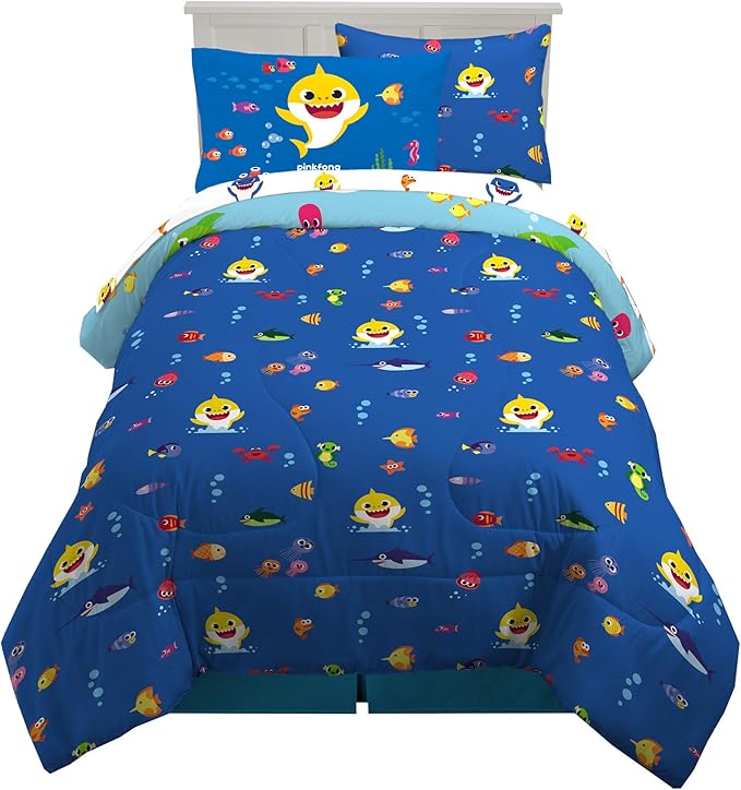 Franco Kids Bedding Super Soft Comforter and Sheet Set with Sham, 5 Piece Twin Size, Baby Shark