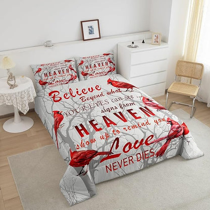 Cardinal Bird Comforter Set Full Size Farmhouse Red Birds Bedding Set for Girls Boys Women Men Tree Branches Decor Comforter Nature Comforter with 2 Pillow Case