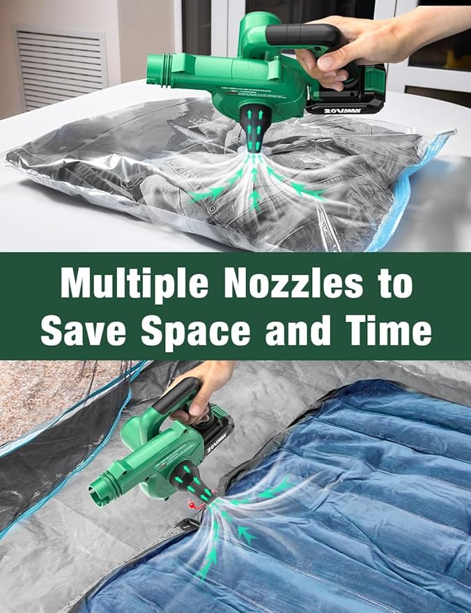 K I M O. Cordless Leaf Blower Vacuum Combo 4 IN 1, 3 Nozzles for Inflation & Compression,3 Modes & Variable Speed, 20000RPM 150MPH, 2X2.0Ah Battery, Extended Tube, Mini Leaf Blowers for Lawn Care|Yard