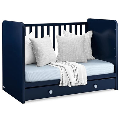 Delta Children babyGap Graham 4-in-1 Convertible Crib with Storage Drawer + Brannan Bear Bookcase with Bins + Brannan Bear Wall Shelf with 4 Hooks, Navy/Light Blue (Bundle)
