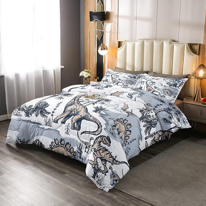 Erosebridal Kids Dinosaur Comforter Set,Dino Palm Tree Bedding Set King Size for Boys girls Teens Adult Bedroom,Ancient Animal Duvet Sets Mountain Tropical Botanical Quilted Duvet with 2 Pillow Cases