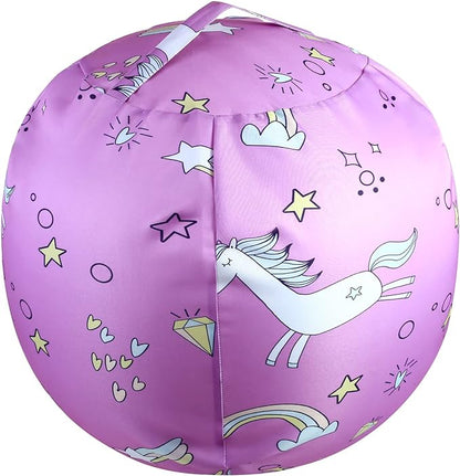 Stuffed Animal Storage Bean Bag Chairs Toy Storage Organizer Bean Bags Chair Covers Only for Kids 24" Beanbag with Zipper for Organizing Kid's and Adults Room, Pink White Unicorn