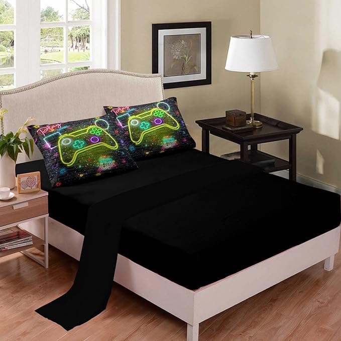 NINENINE Full Size Bedding Sets for Boys,5PCS Gaming Bedding Sets,Full Size Comforter Size for Boys,Boys Bedding Full Size(1Comforter, 1Flat Sheet, 1Fitted Sheet, 2Pillowcases)