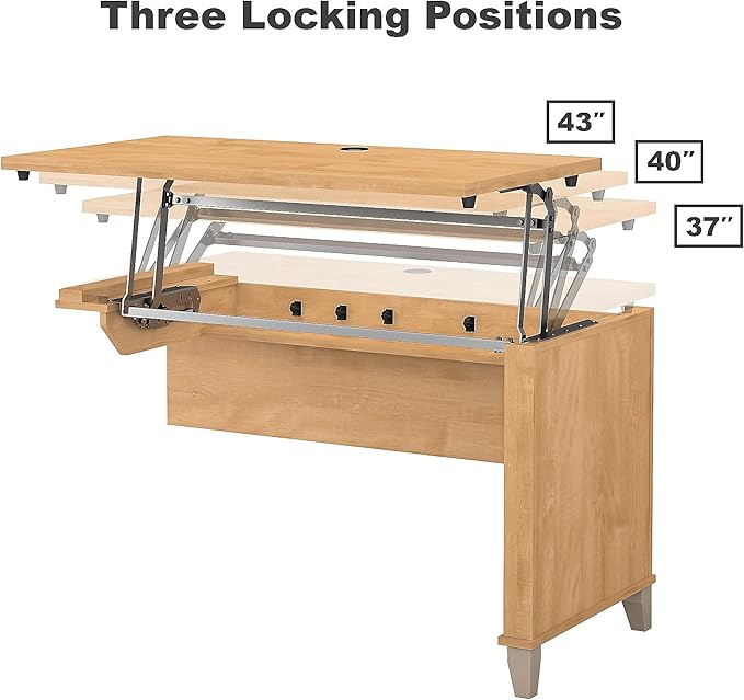 Bush Furniture Somerset 3 Position Sit to Stand L Shaped Desk with Hutch in Maple Cross Ergonomic Height Adjustable Standing Computer/Laptop Table for Home Office
