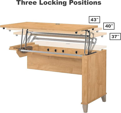 Bush Furniture Somerset 3 Position Sit to Stand L Shaped Desk with Hutch in Maple Cross Ergonomic Height Adjustable Standing Computer/Laptop Table for Home Office