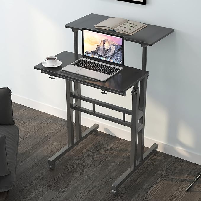 soges 23.6inches Height Adjustable Desk Laptop Desk on The Wheels, Rolling Stand Up Desk Computer Desk Adjustable Standing Desk Sit and Stand Desk Portable Laptop Table, Black