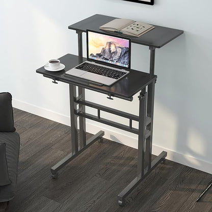 soges 23.6inches Height Adjustable Desk Laptop Desk on The Wheels, Rolling Stand Up Desk Computer Desk Adjustable Standing Desk Sit and Stand Desk Portable Laptop Table, Black