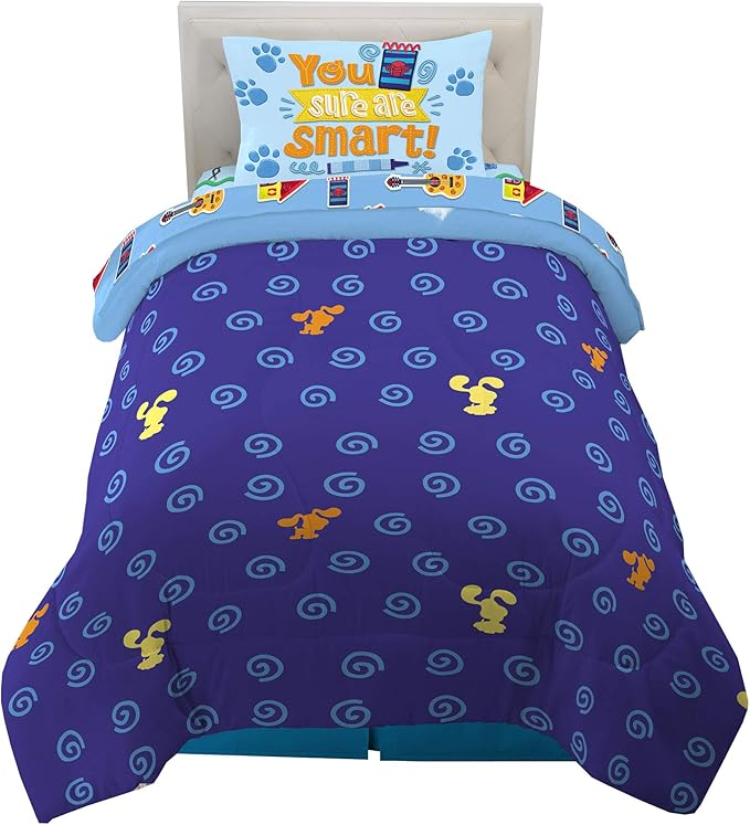 Franco Kids Bedding Super Soft Comforter and Sheet Set, 4 Piece Twin Size, Blues Clues