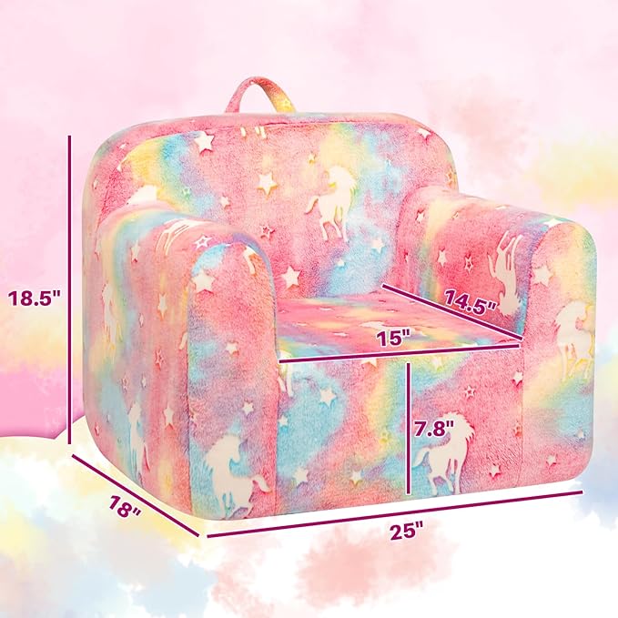 ALIMORDEN Kids Ultra-Soft Snuggle Foam Filled Chair, Cuddly Sherpa Reading Couch for Boys and Girls,Glow-in-The-Dark Unicorn Pattern