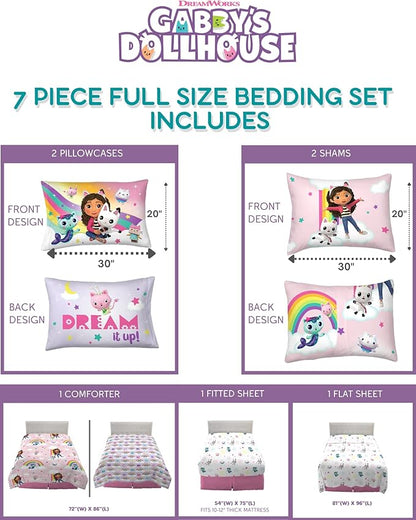 Franco Gabby's Dollhouse Kids Bedding Super Soft Comforter and Sheet Set with Sham, 7 Piece Full Size, (Officially Licensed Product)
