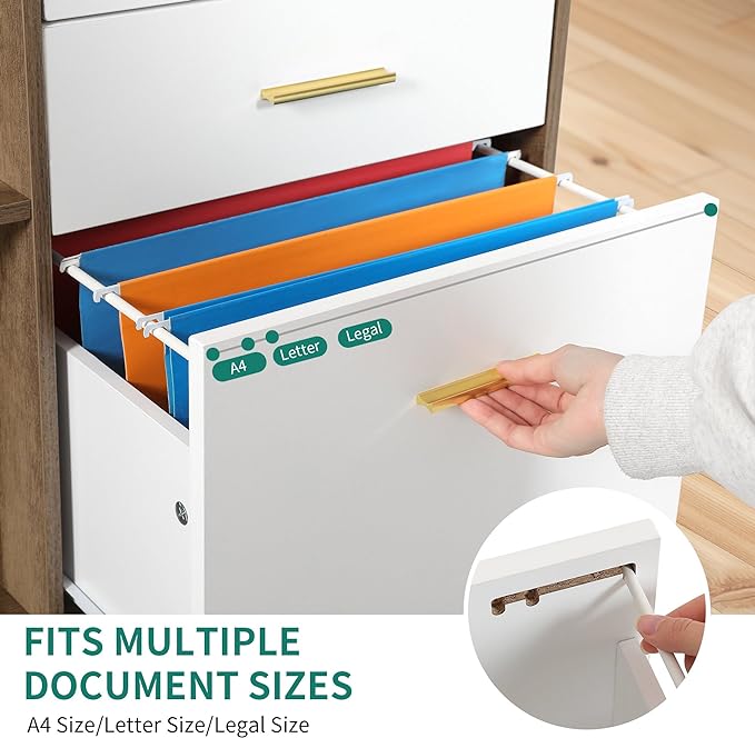 YITAHOME File Cabinet with Charging Station, Mobile Lateral Filing Cabinet with Lock for Home Office, Printer Stand with Open Storage Shelf, Fits A4, Letter, Legal Size Files, Grey Wash & White