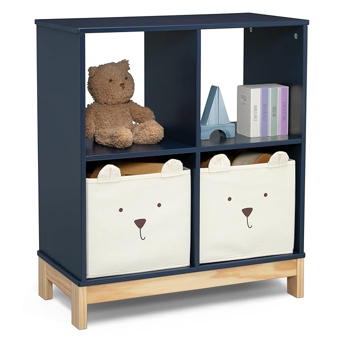 Delta Children babyGap Tate 4-in-1 Convertible Crib + Brannan Bear Bookcase with Bins + Brannan Bear Wall Shelf with 4 Hooks, Navy/Natural (Bundle)