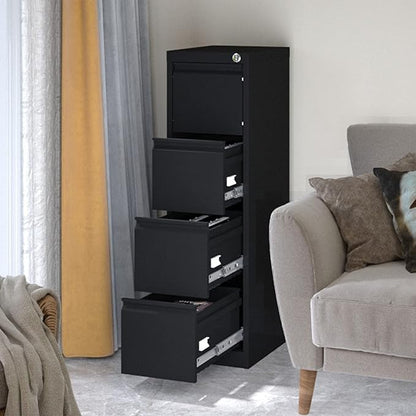 4 Drawer File Cabinet, Vertical Filing Cabinets with Lock, Metal File Cabinets for Home Office A4 Letter/Legal Size, Assembly Required