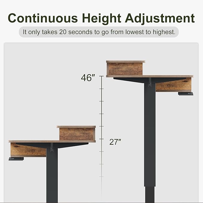 BANTI Height Adjustable Electric Standing Desk with 4 Drawers, 48 x 24 Inch Table with Storage Shelf, Sit Stand Desk, Rustic Brown Top