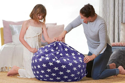 Aubliss Stuffed Animal Storage Bean Bag Chair Cover (No Beans)，Stuff and Sit Storage Bean Bag for Kids Toy Storage, X-Large 48"-Canvas Stars Royal Blue