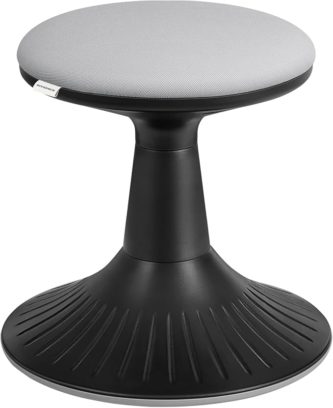 SONGMICS Kids Wobble Chair, Wiggle Stool for Kids Ages 5-8, Comfortable 60D Foam Seat, Breathable Fabric, Anti-Slip Base, 14.2-Inch High, Tool-Free Assembly, Ink Black and Dove Gray UOSC009B01