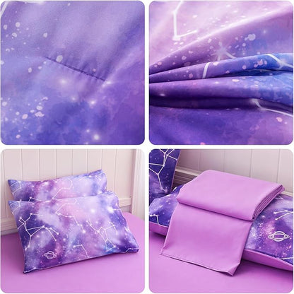 Twin Comforter Set for Girls Galaxy Bedding 7pieces, Ombre Bedding Comforter Sets Rainbow Comforter, Glitter Bedding Twin Teen Comforter Sets for Girls（Multicolor