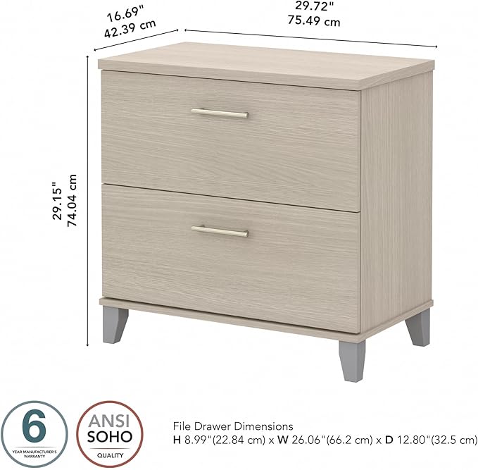 Bush Furniture Somerset 2 Drawer Lateral File Cabinet in Sand Oak