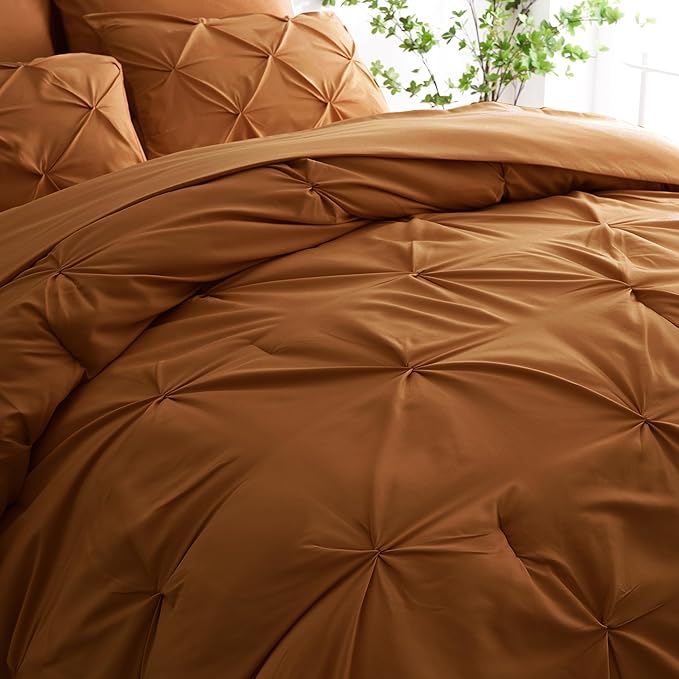 Ubauba 7pc Burnt Orange Comforter Set Full Size, 7 Pieces Pintuck Bed in a Bag Rust Bed Set with Comforter and Sheets, Bedding Comforters & Sets (Rustic, Full)