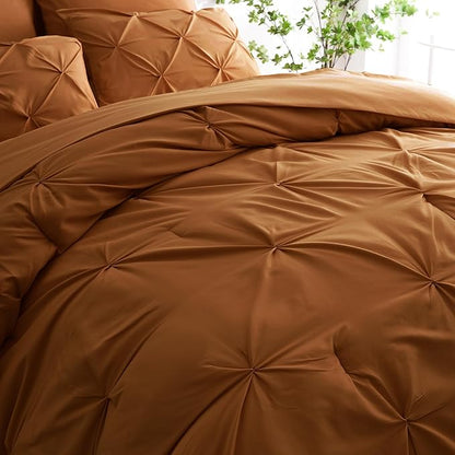 Ubauba 7pc Burnt Orange Comforter Set Full Size, 7 Pieces Pintuck Bed in a Bag Rust Bed Set with Comforter and Sheets, Bedding Comforters & Sets (Rustic, Full)