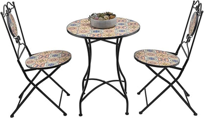 Alpine Corporation Indoor/Outdoor Mediterranean Tile Design Set Table and Chairs Patio Seating