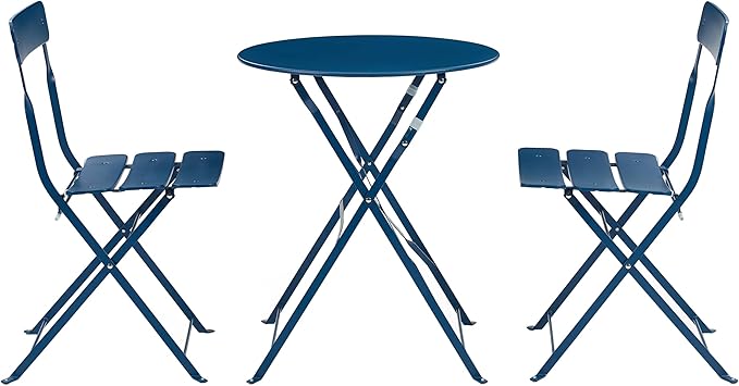 Crosley Furniture CF7390-NV Karlee Retro Metal Indoor/Outdoor 3-Piece Bistro Set with Table and 2 Chairs, Navy