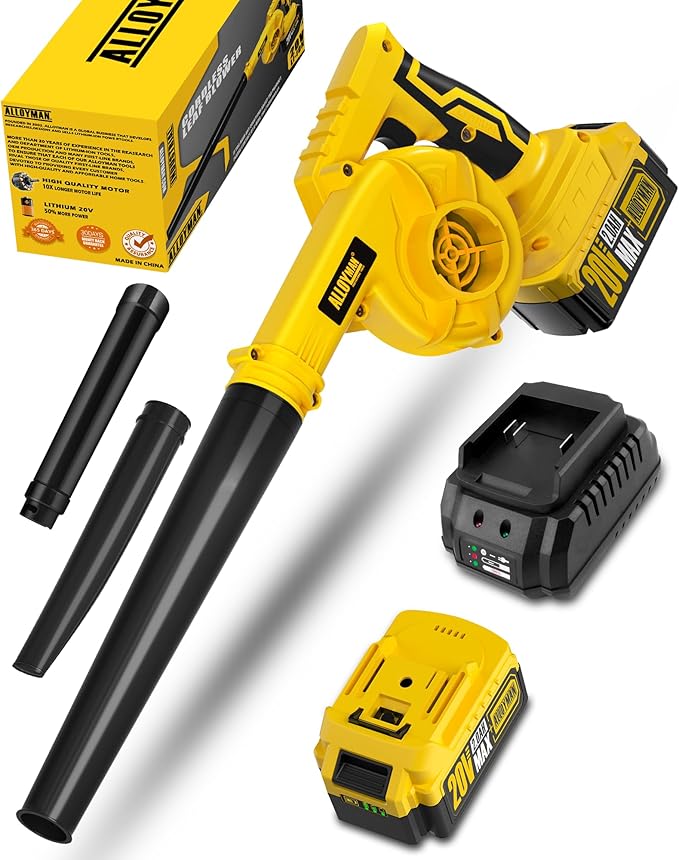 Alloyman Leaf Blower, 20V Cordless Leaf Blower, with 4.0Ah Battery & Charger, 2-in-1 Electric Leaf Blower & Vacuum for Yard Cleaning/Snow Blowing.