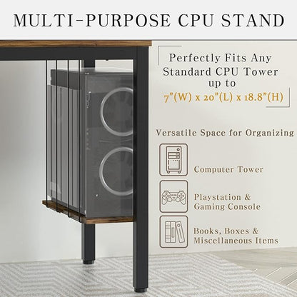 Computer Desk 47" Writing Desk Study Table with CPU Storage Shelf for Home Office, Workstation, Office, Gaming Room- Sturdy Stable Black Metal Frame, Rustic Brown